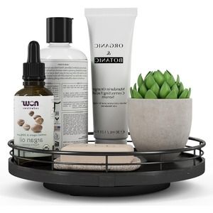 9" Oak Bathroom Vanity Tray Turntable for Perfume Candle, Round Wooden Decorativ